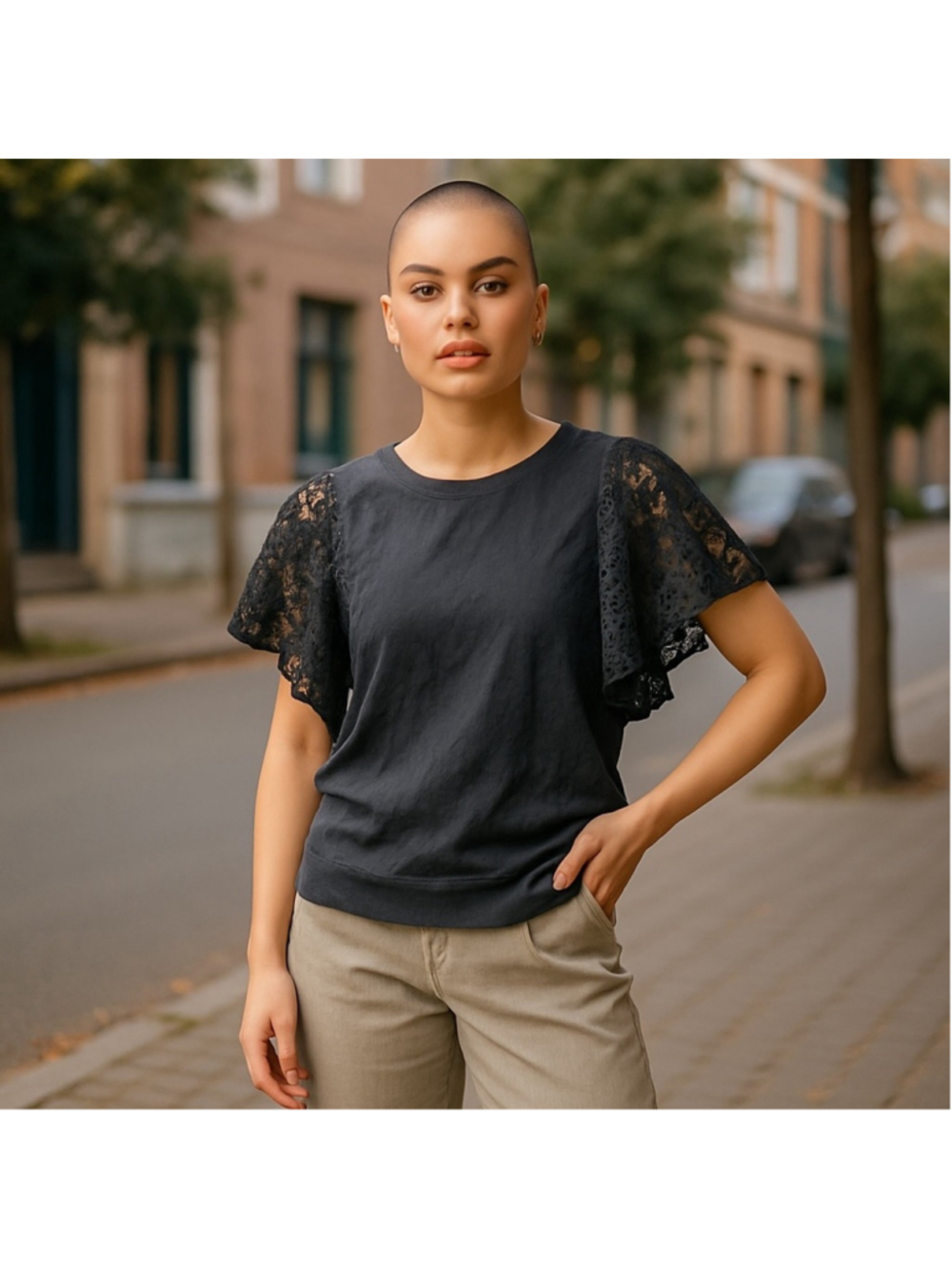 EUC Banana Republic Black Lace Sleeve Blouse
